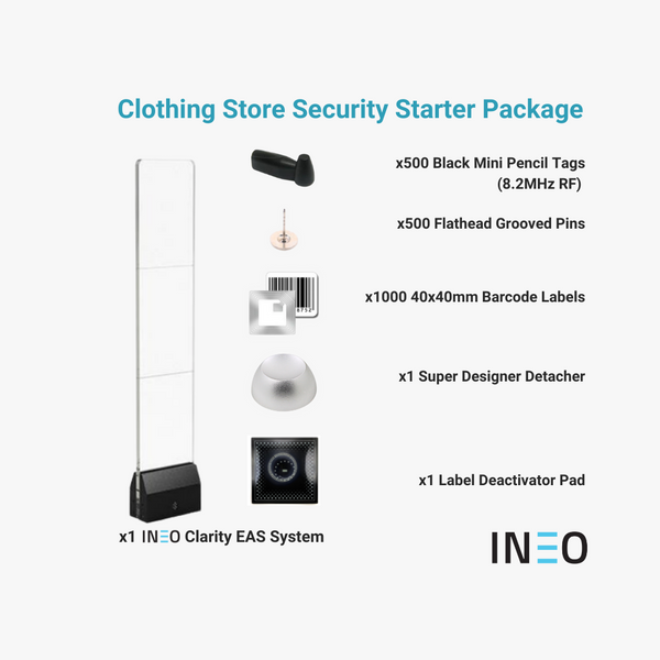 INEO Clarity EAS System - Clothing Store Starter Package With Mini Pencil Tags