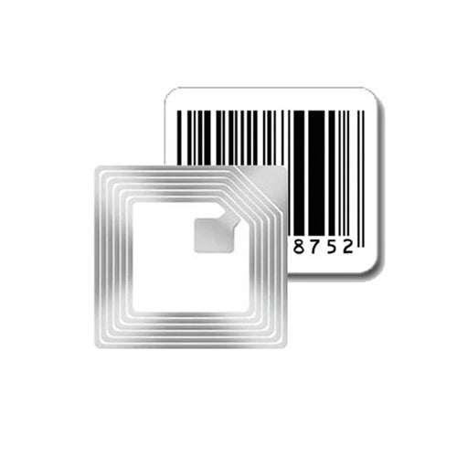 40mm square Security Label used by retailers to protect merchandise from shoplifting and theft. has fake barcode on it and has circuit to generate 8.2MHz RF signal for EAS equipment