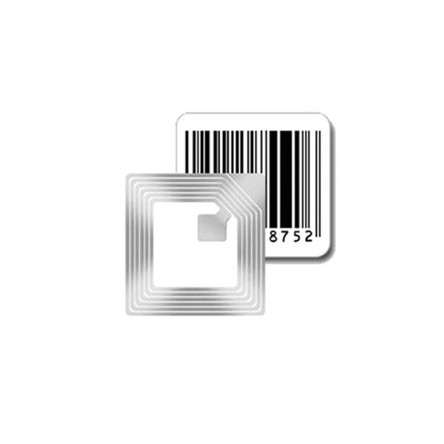 30mm square Security Label used by retailers to protect merchandise from shoplifting and theft. has fake barcode on it and has circuit to generate 8.2MHz RF signal for EAS equipment
